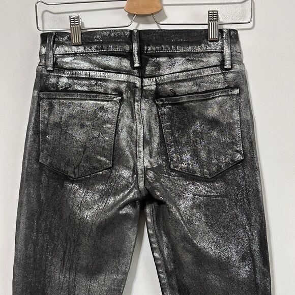 FRAME Le High Skinny Crop Pants 24 Chrome Noir Skinny Party Lyocell Club FLAW? - Picture 5 of 10